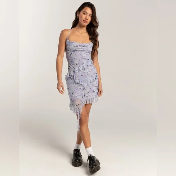 NWT Full Tilt Waterfall Mesh Printed Womens Slip Dress - Picture 2 of 14